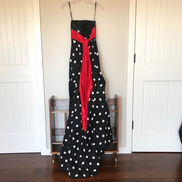 Jovani 🎀 Strapless Polka Dot Red Bow Prom Dress - Picture 8 of 8